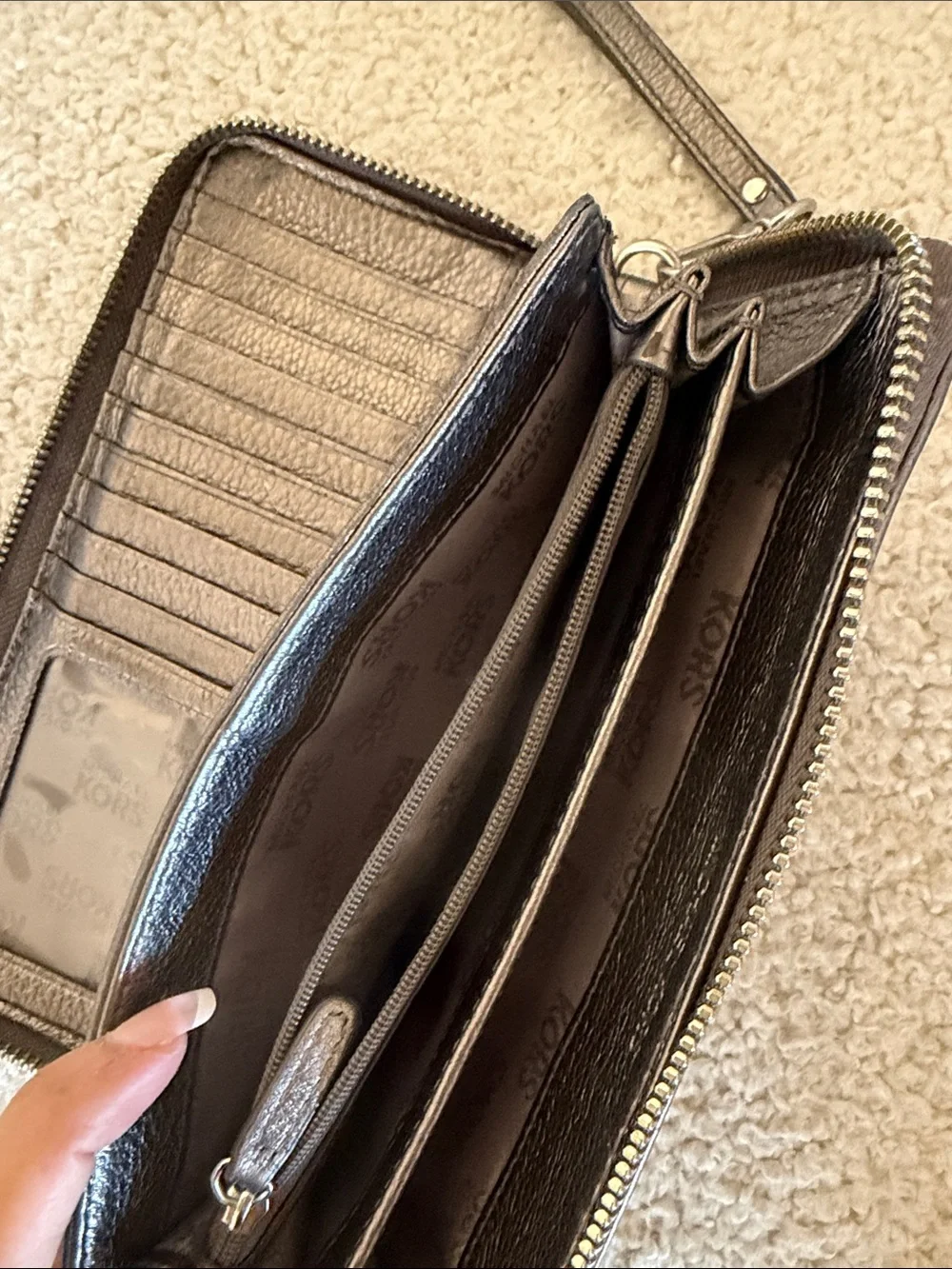 Michael Kors Metallic Pewter Zip Wristlet Wallet